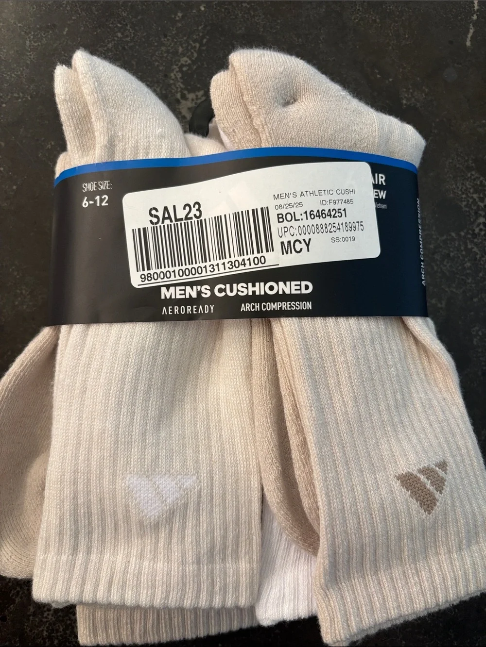 Adidas Aeroready Cushioned Crew Socks – Men's 5 Pair Pack – White/Beige/Alumina